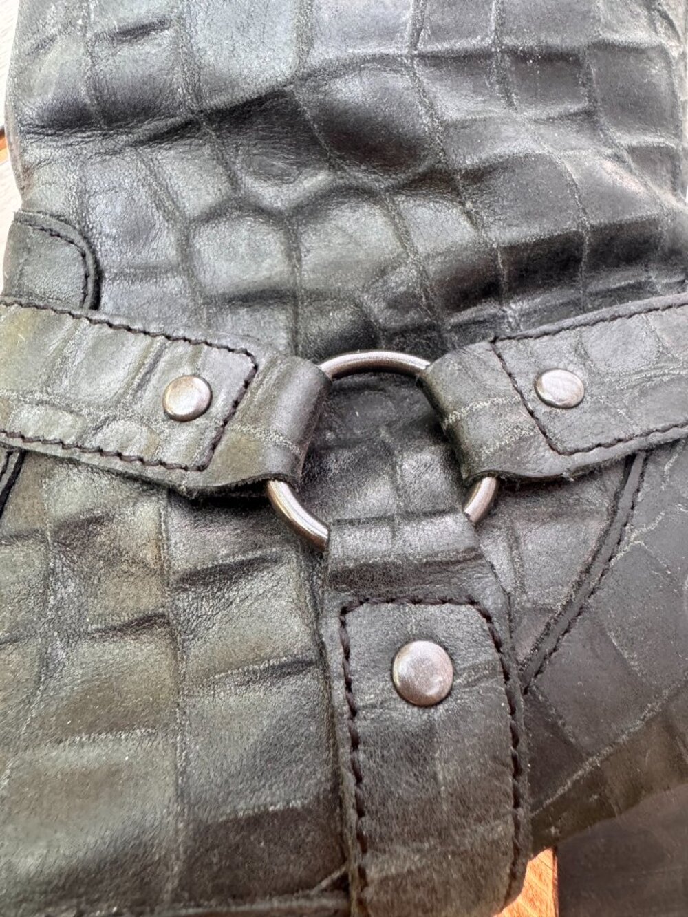 Børn Tall Black Croc Embossed Leather Harness Boots | Women's Size 9.5 (EU 41) - Picture 5 of 8